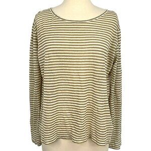 Massimo Alba Size L* Top Beige White Stripes Long Sleeve 100% Linen *FLAW*